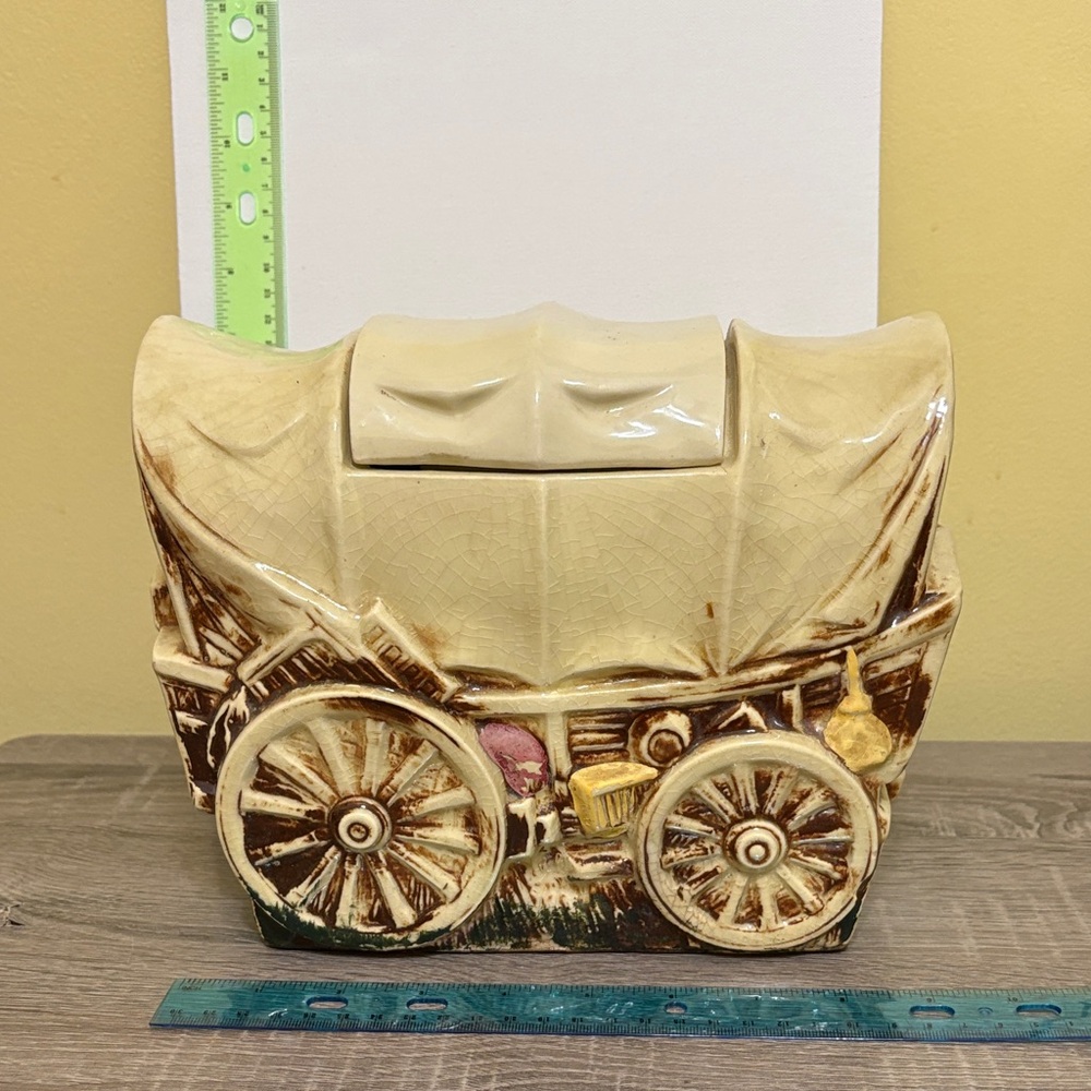 Rustic Ceramic Wagon Cookie Jar